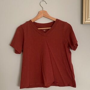 Eileen Fisher Short Sleeve V-Neck Top in Rust